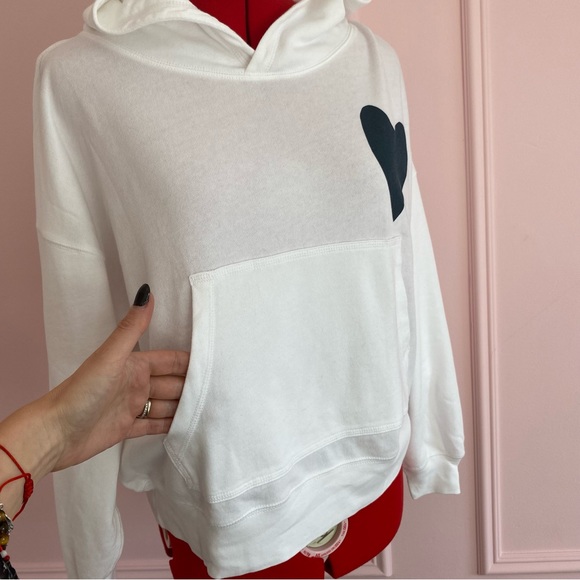 J. Crew Magic Rinse™ Hoodie with Heart, 100% Cotton, White/Navy, Oversized, XS/S - Picture 7 of 12